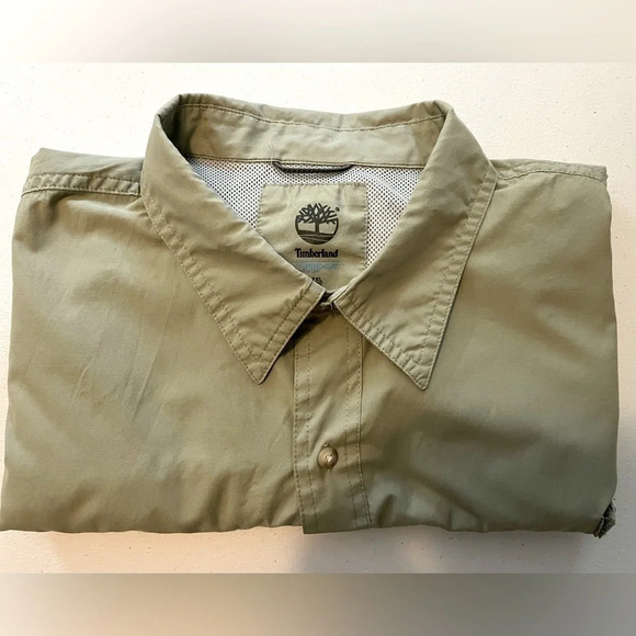 Timberland 2XL Olive 🫒 short sleeve shirt “Turbo dry” button down Velcro pocket - Picture 6 of 6